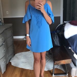 Blue cold shoulder dress